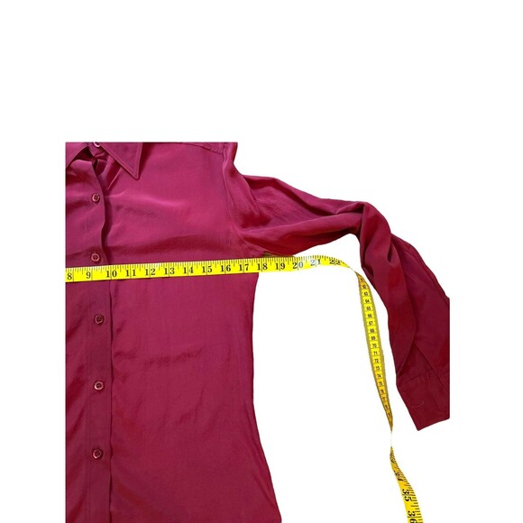 Franck Olivier Paris 1970s Silk Blouse French Size 40 Red Burgundy Dagger Collar - Picture 8 of 14
